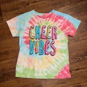 Girls Cheer Vibes Colorful Tie Dye Graphic Short Sleeve Shirt Size Youth M